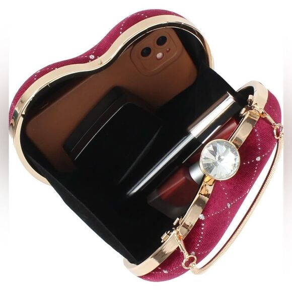 Burgundy heart purse crossbody handbag - Picture 4 of 9